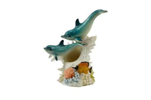 Ocean World Realistic Blue Dolphins On A Seashell Light Figurine