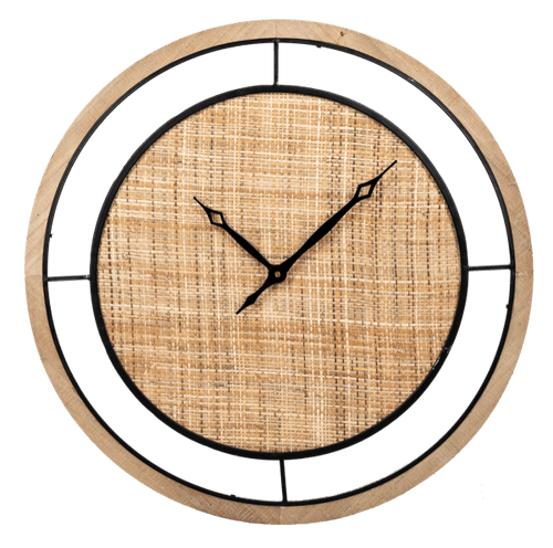 Ganz Natural Woven and Wood Large Round Contemporary Wall Clock