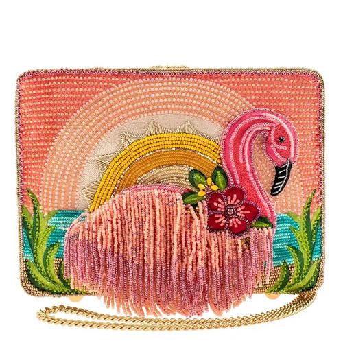 Mary Frances Pink Tropics Flamingo Sunset Crossbody Clutch Purse  Mary Frances Pink Tropics Flamingo Sunset Crossbody Clutch Purse