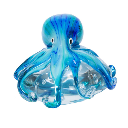 Blue Octopus Glass Paperweight Sculpture