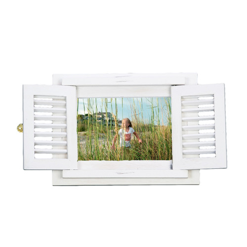 White Wood Window Shutters Horizontal Photo Frame  