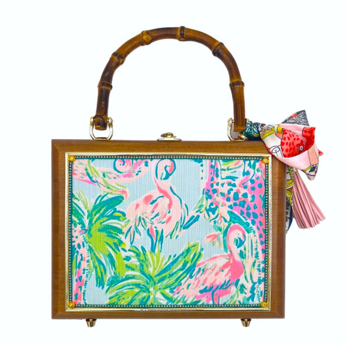 Darling & Company Gator Lilly 2 Sided Tropical Flamingo Floral Handbag Darling & Company Gator Lilly 2 Sided Tropical Flamingo Floral Handbag