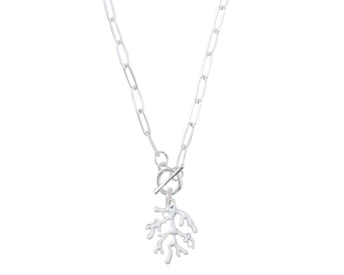 Periwinkle Silver Oval Link Toggle Chain Sea Coral Pendant Necklace
