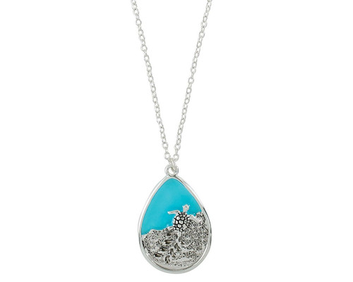 Periwinkle Turtle Beach Tracks Aqua Blue Ocean Silver Necklace