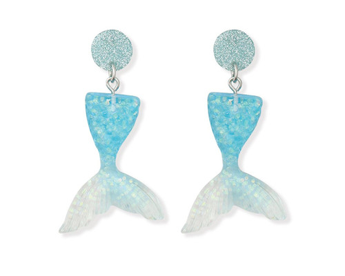 Periwinkle Iridescent Shimmer Mermaid Tail Statement Earrings