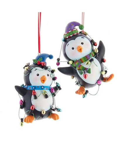 Kurt Adler Whimsical Penguins With Christmas Lights Ornament