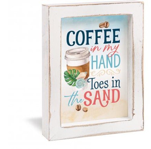Coffee In Hand White Framed Tabletop Sign