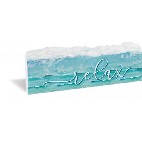 Shaped Ocean Waves Relax Wood Block Tabletop Sign Shaped Ocean Waves Relax Wood Block Tabletop Sign
