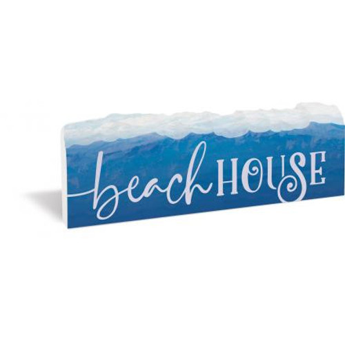 Shaped Ocean Waves Beach House Wood Block Tabletop Sign