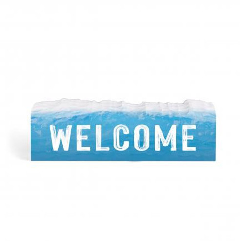 Shaped Ocean Waves Welcome Wood Block Tabletop Sign Shaped Ocean Waves Welcome Wood Block Tabletop Sign