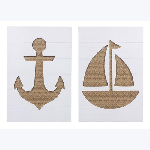 White Pallet Wood Nautical Cane Insert Wall Art Set of 2