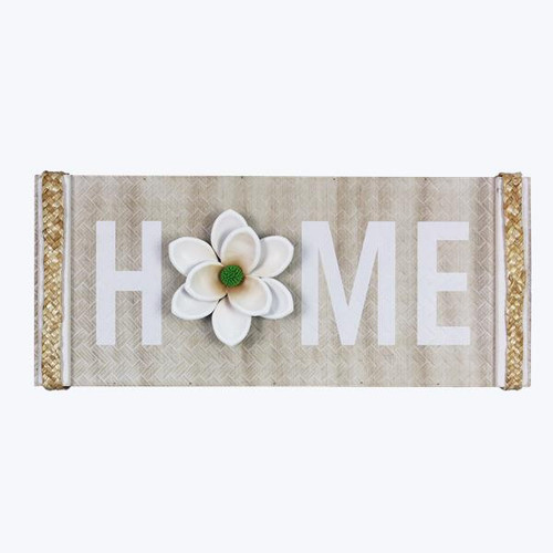 Textured Weaved Wood Tropical Flower Home Wall Sign 