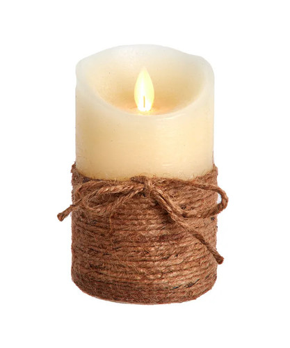 Kurt Adler Jute Rope Flicker Flame Ivory Candle