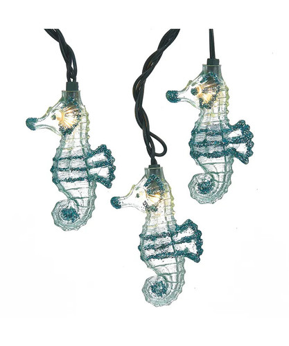 Kurt Adler Aqua Green Glitter Seahorse String Lights