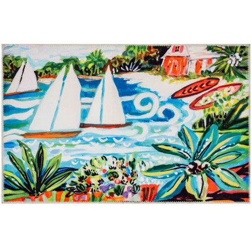 Olivia's Home Sailboat Tropical Hideaway Cove Ultra Thin Accent Rug