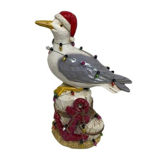 Fancy That Christmas Lights Decorated Seagull On a Piling Figurine Fancy That Christmas Lights Decorated Seagull On a Piling Figurine