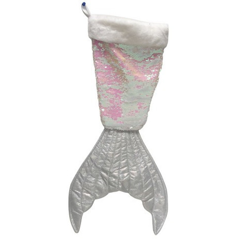 Fancy That Silver & Iridescent White Sequin Mermaid Tail Christmas Stocking Fancy That Silver & Iridescent White Sequin Mermaid Tail Christmas Stocking