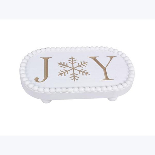 Frosty Wood Bead Trim Winter "Joy" Tabletop Trinket Tray Sign