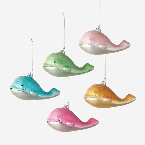 One Hundred 80 Degrees Happy Glass Whale Ornament One Hundred 80 Degrees Happy Glass Whale Ornament