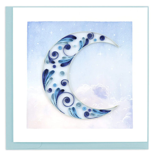 Blue Crescent Moon Quilled Blank Greeting Card