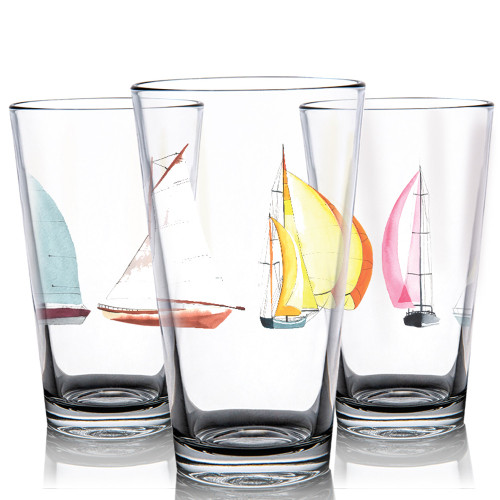 One Brilliant Gift Color Printed Sailboats Tumbler Glass One Brilliant Gift Color Printed Sailboats Tumbler Glass