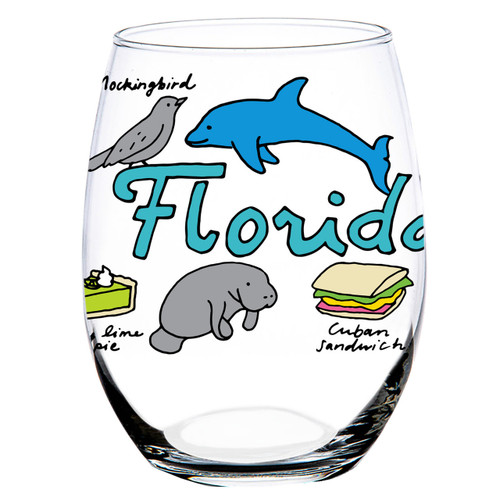 One Brilliant Gift Color Printed Florida Themed Wanderer Stemless Wine Glass One Brilliant Gift Color Printed Florida Themed Wanderer Stemless Wine Glass