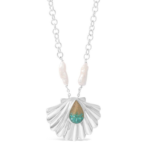 Dune Jewelry Coastal Scallop Shell Turquoise Gradient Florida Shells Silver Necklace Dune Jewelry Coastal Scallop Shell Turquoise Gradient Florida Shells Silver Necklace
