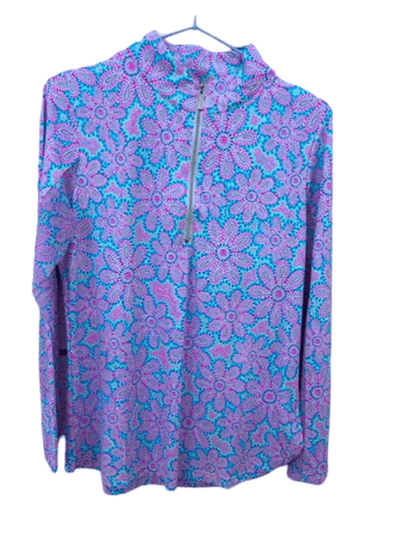 Beachtime Flower Dots Long Sleeve High Neck Pull On Top