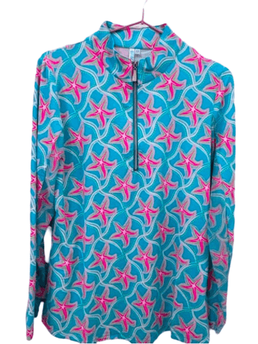 Beachtime Pink Starfish Long Sleeve High Neck Turquoise Top