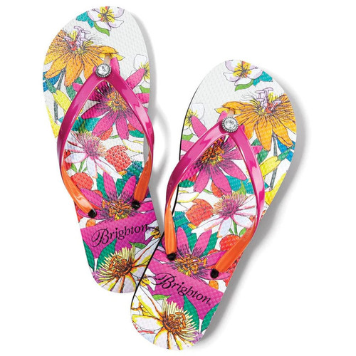 Brighton Maui Flower Orchid Pink Multi Color Flip Flops