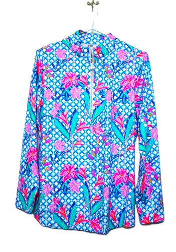 Lulu-B Moma V-Neck 3/4 Sleeve Tropical Neon Fabric Top