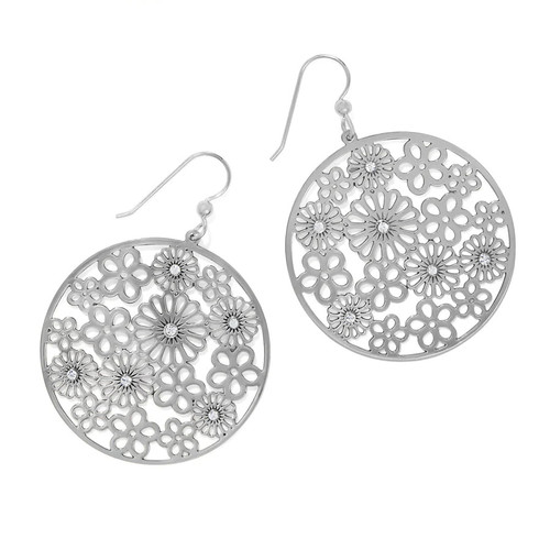 Brighton Posey Flower Disc Silver Dangle Earrings
