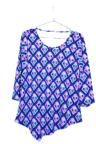 Lulu-B Pineapples Asymetrical Hemline 3/4 Sleeve Top