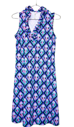 Lulu-B Pineapples Ruffle Neckline Sleeveless Dress