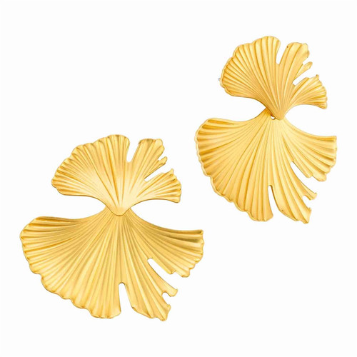 What's Hot Tropical Leaf Matte Gold Textured Earrings  