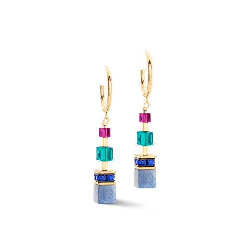 Coeur De Lion Precious Statement Bright Multicolor GeoCUBE® Crystal Gold Hoop Dangle Earrings