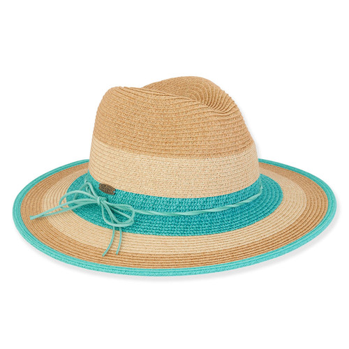 Sun N Sand Isla Aqua Stripe Caribbean Joe Straw Safari Hat  