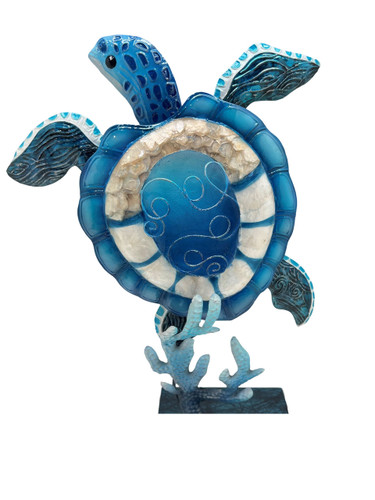 Tabletop Capiz Blue Sea Turtle Metal Art Figurine Tabletop Capiz Blue Sea Turtle Metal Art Figurine