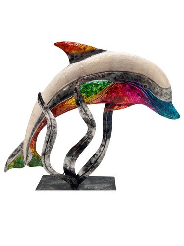 Tabletop Capiz Multicolor Dolphin Metal Art Figurine Tabletop Capiz Multicolor Dolphin Metal Art Figurine
