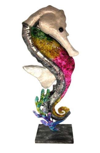 Tabletop Capiz Multicolor Seahorse Metal Art Figurine Tabletop Capiz Multicolor Seahorse Metal Art Figurine