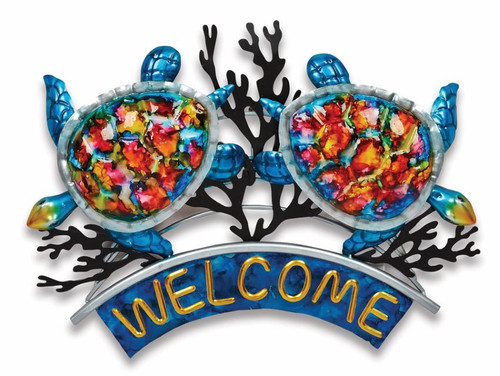 Color Splash Sea Turtles Multi-Color Welcome Metal Wall Sign Color Splash Sea Turtles Multi-Color Welcome Metal Wall Sign