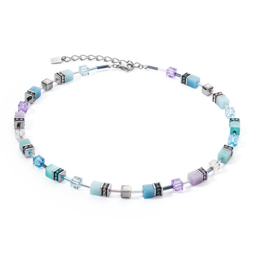 Coeur De Lion Iconic Aqua Lilac GeoCUBE® Crystal Silver Necklace