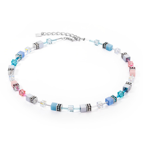 Coeur De Lion Iconic Blue Pink GeoCUBE® Crystal Silver Necklace