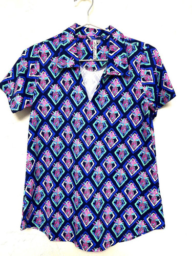 Lulu-B Pineapples Short Sleeve Collar Top