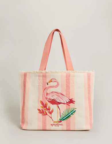 Spartina 449 Tropic Flamingo Striped Beach Tote Bag