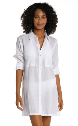 La Blanca Island Fare Resort Button Down Swim Cover Camp Shirt