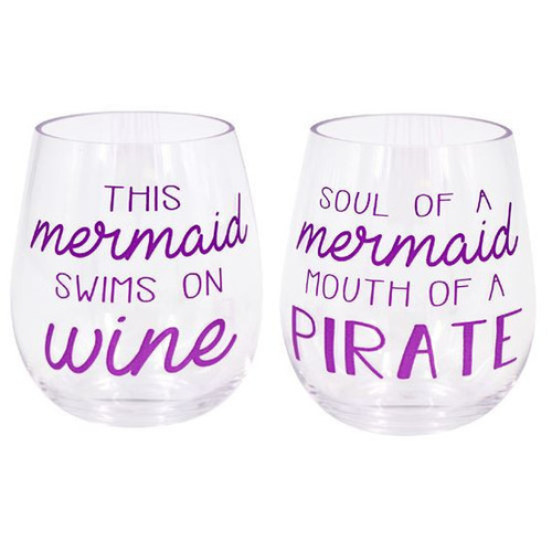 Mermaid & Pirate Sayings Stemless Wine Glass  