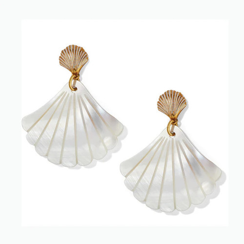 Brighton Sunset Cove Mother Of Pearl Gold Scallop Shells Dangle Earrings