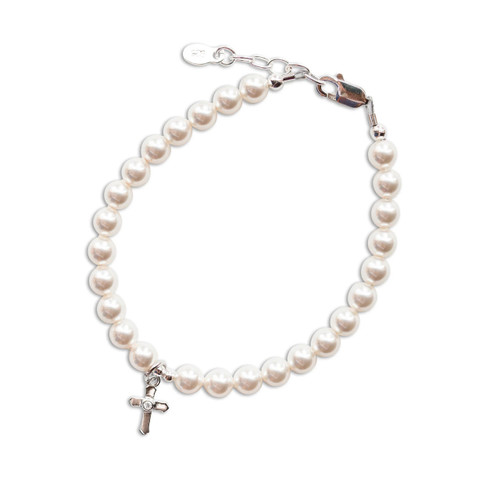 Cherished Moments Lacey White Pearl Child's Cross Charm Bracelet  