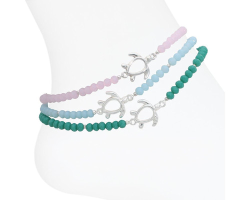 Periwinkle Cut Out Turtle Beaded Anklet